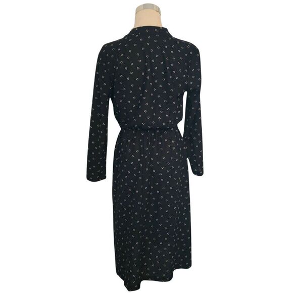 Black and Cream Print Vintage 60's Cross Bust Dress Size 10 - Picture 5 of 9